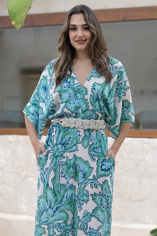 Zijden Jumpsuit - Wit - Wit en groen
