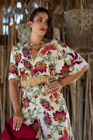 Zijden Jumpsuit - Wit - Wit en rood