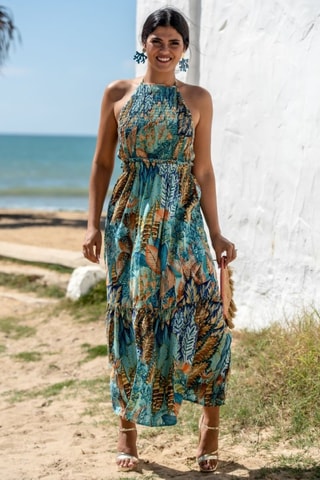 Lange Jurk - Blauw - Blauw en groen