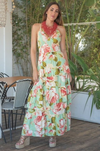 Lange Jurk - Groen - Groen en roze