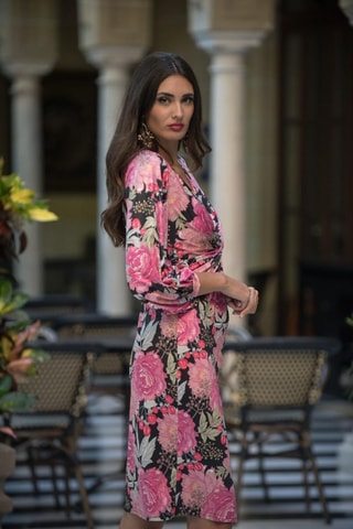 Jurk - Roze - Wit, zwart en roze