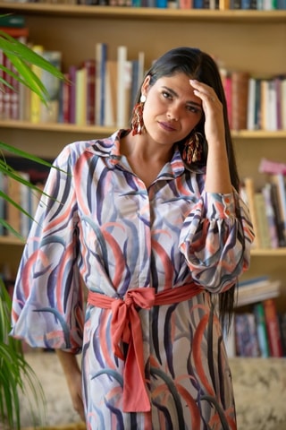 Blouse-jurk - Beige - Beige en oranje