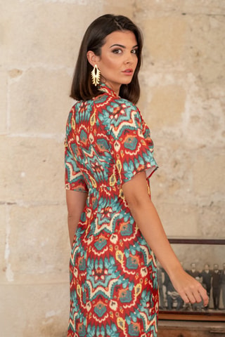 Robe droite - Rouge et bleu
