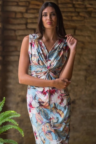 Nauwaansluitende Jurk - Blauw - Wit, blauw en roze