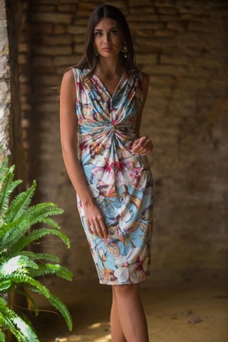 Nauwaansluitende Jurk - Blauw - Wit, blauw en roze