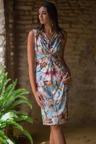 Nauwaansluitende Jurk - Blauw - Wit, blauw en roze