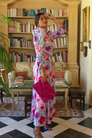 Lange Jurk - Wit - Wit, rood en roze