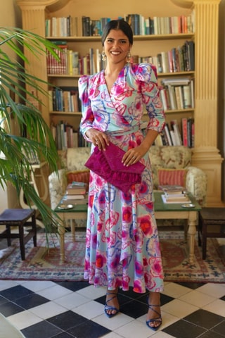 Lange Jurk - Wit - Wit, rood en roze