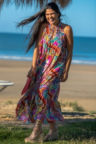 Robe longue en soie - Multicolore