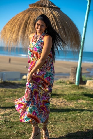 Robe longue en soie - Multicolore