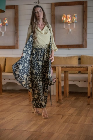 Mouwloos Zijden Vest - Zwart - Zwart en beige