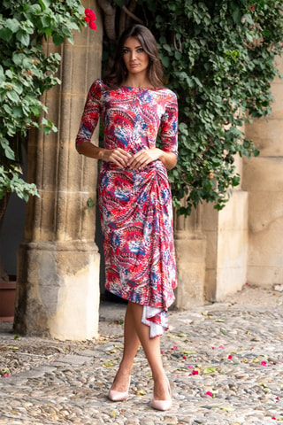 Midi-jurk - Rood - Rood en blauw