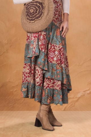 Rok met ruches - Beige - Beige en rood