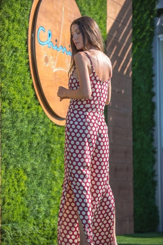 Zijden Jumpsuit - Bordeauxrood - Beige en rood