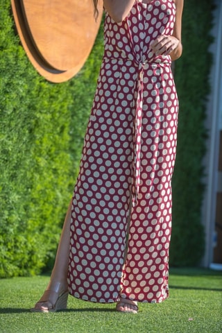 Zijden Jumpsuit - Bordeauxrood - Beige en rood