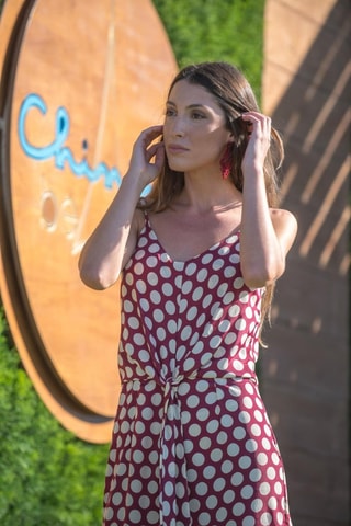 Zijden Jumpsuit - Bordeauxrood - Beige en rood