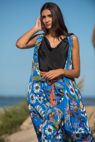 Mouwloos Zijden Vest - Blauw - Wit, zwart en blauw