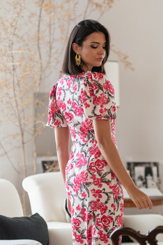Rechte Jurk - Wit - Wit en roze