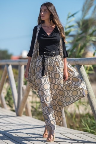 Mouwloos Zijden Vest - Beige - Beige en zwart