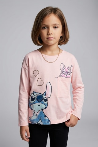 Camiseta Stitch y Ángel Lilo y Stitch Disney - Rosa