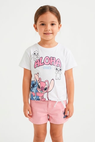 Camiseta anudada Ángel y Stitch Lilo y Stitch Disney - Blanco