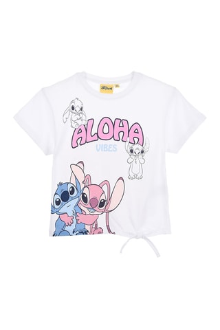 Camiseta anudada Ángel y Stitch Lilo y Stitch Disney - Blanco