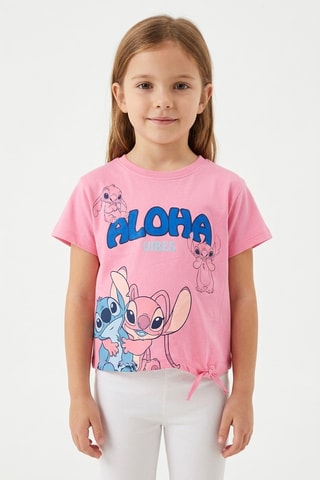 Camiseta anudada Ángel y Stitch Lilo y Stitch Disney - Rosa