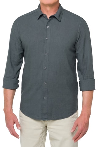 Camisa regular em linho - Cinzento-escuro - Cinzento