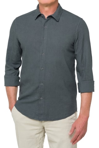 Camisa regular em linho - Cinzento-escuro - Cinzento