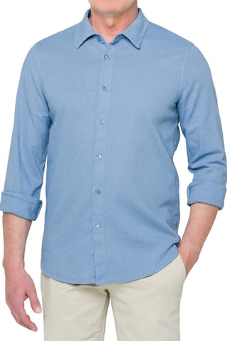 Camisa regular em linho Saunders - Azul-claro