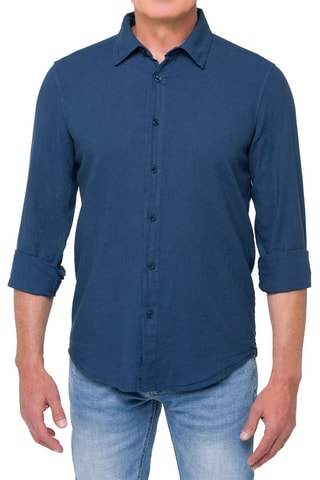 Camisa regular em linho - Azul - Azul-escuro