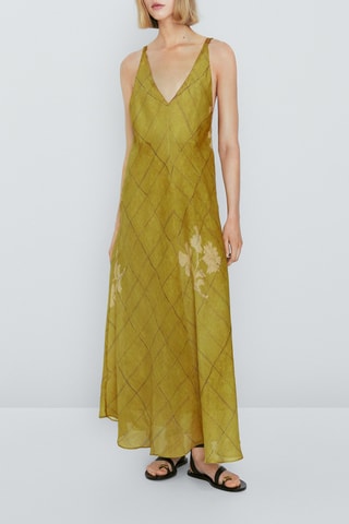 Vestido comprido de alças aos quadrados - Verde-azeitona
