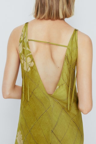 Vestido comprido de alças aos quadrados - Verde-azeitona