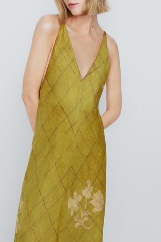 Vestido comprido de alças aos quadrados - Verde-azeitona