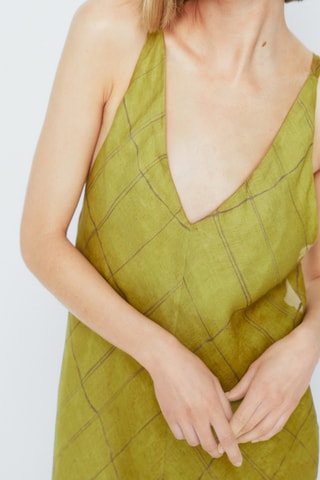 Vestido comprido de alças aos quadrados - Verde-azeitona