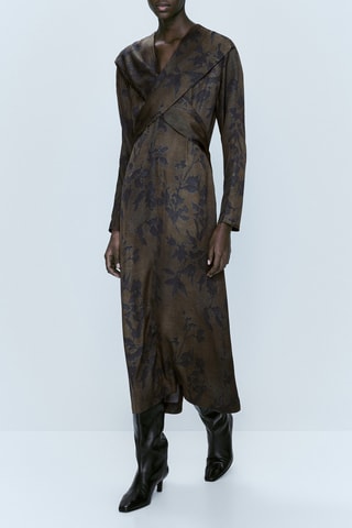 Vestido fluído com estampado - Caqui e cinzento-escuro
