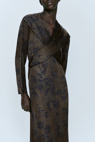 Vestido fluído com estampado - Caqui e cinzento-escuro