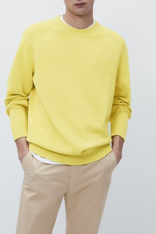 Pull à col rond en pur coton - Jaune