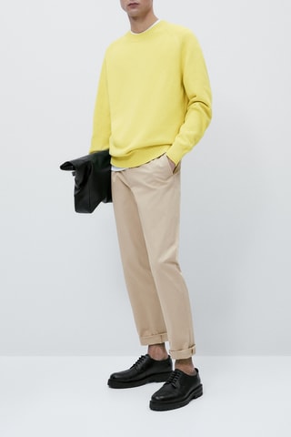 Pull à col rond en pur coton - Jaune