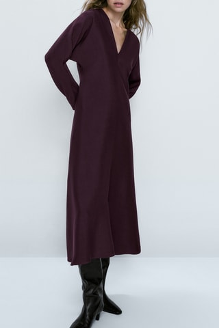 Vestido midi fluído gola em V - Bordô