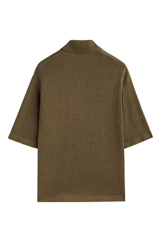 Pull col polo boutons 100% lin - Vert olive