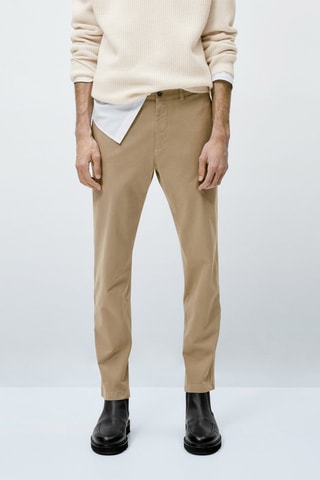 Pantalon chino mélange de coton coupe tapered - Beige