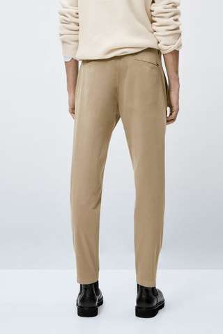 Pantalon chino mélange de coton coupe tapered - Beige