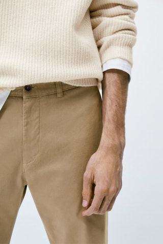 Pantalon chino mélange de coton coupe tapered - Beige