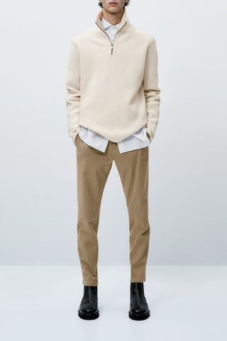 Pantalon chino mélange de coton coupe tapered - Beige