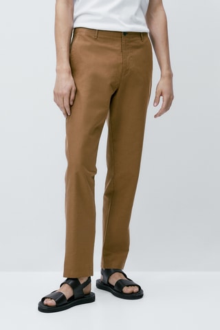 Pantalon chino en coton mélangé avec du lin tapered fit - Camel