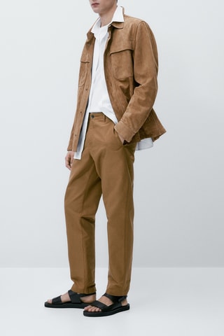 Pantalon chino en coton mélangé avec du lin tapered fit - Camel