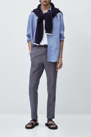 Pantalon chino fil-à-fil tapered fit - Bleu marine chiné