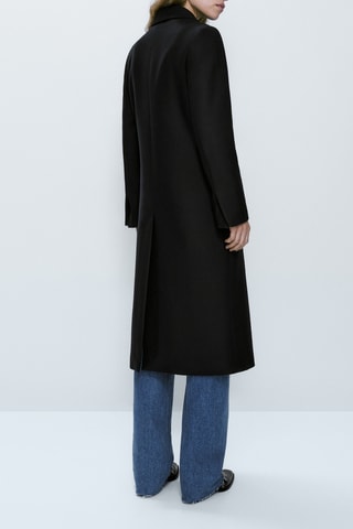 Manteau long croisé en laine mélangée - Noir