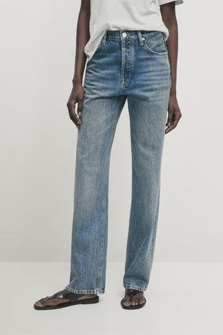 Jean taille haute droit - Bleu